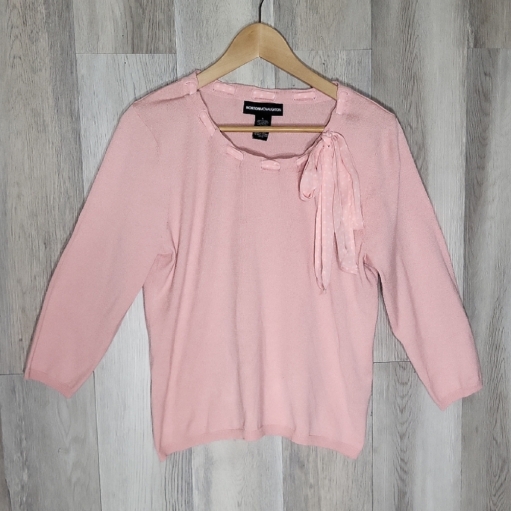 Norton McNaughton Womens‎ L Vintage Sweater Tie Shoulder Ribbon Dot Retro Knit